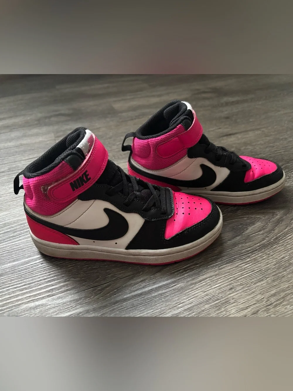 Nike Kids High-Top Sneakers in Black, White & Hot Pink